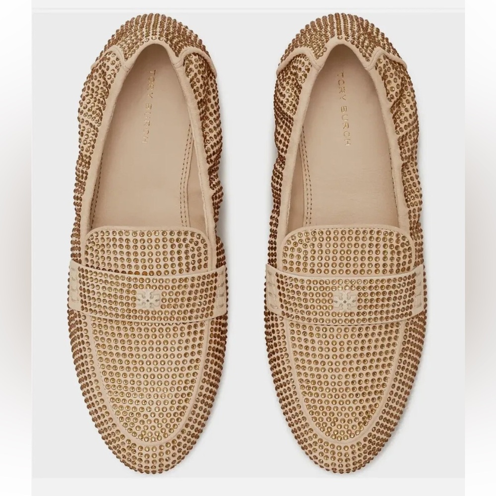 Tory Burch leather crystal Loafers in new cream size 7.5 - Picture 3 of 14